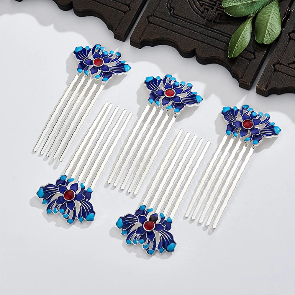 Chinese Blue Lotus Hair Accessories Cloisonne Hairpin