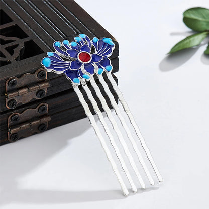 Chinese Blue Lotus Hair Accessories Cloisonne Hairpin