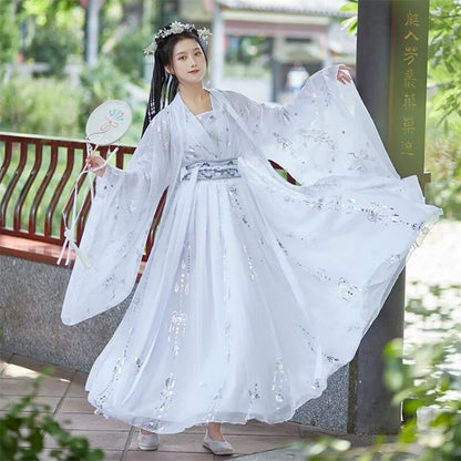 Red white 4pcs Sets Chinese Hanfu Dress