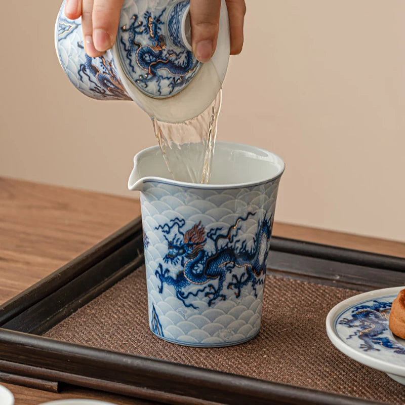 Blue and White Chinese Dragon Gaiwan Tea Set