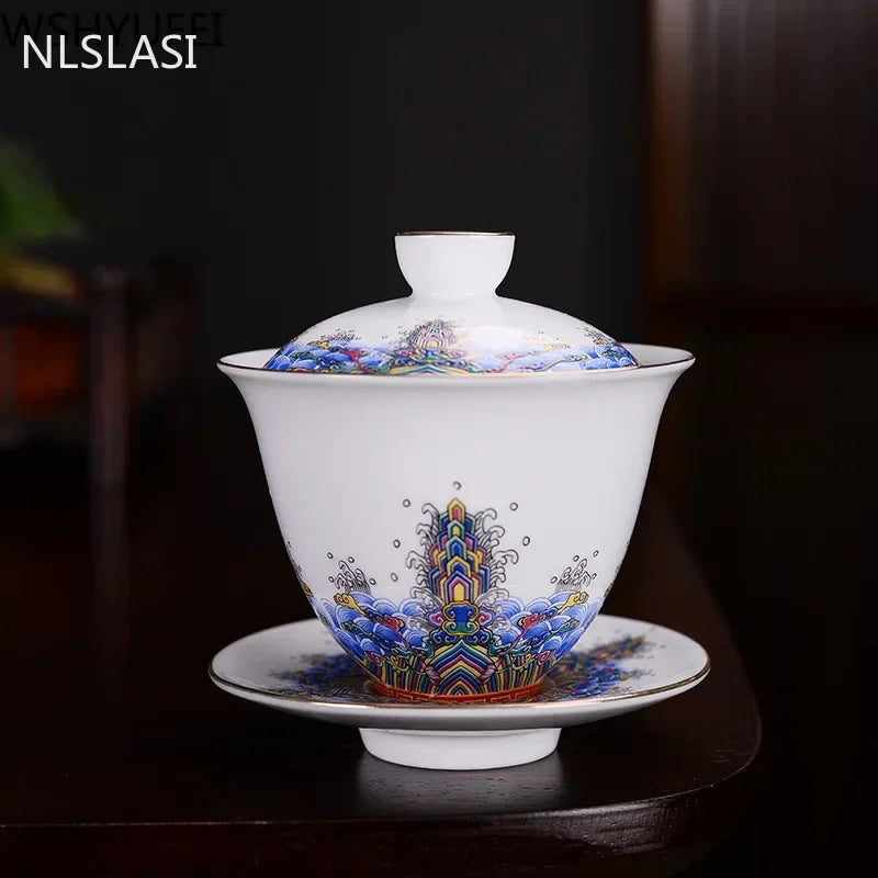 150ml Jingdezhen Enamel Color Handmade Gaiwan