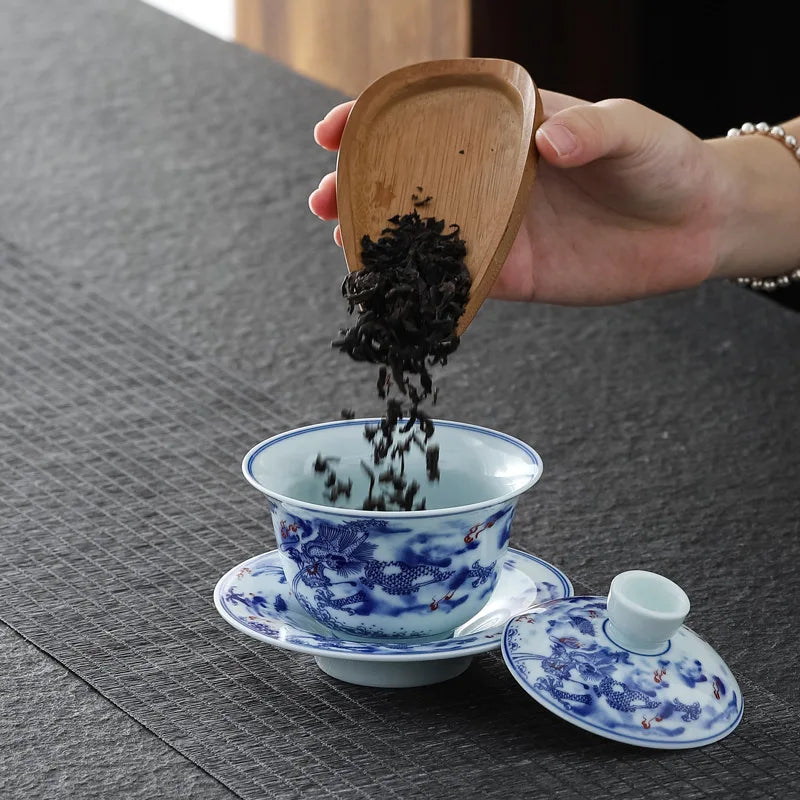 Chinese Retro Sancai Gaiwan Blue and White