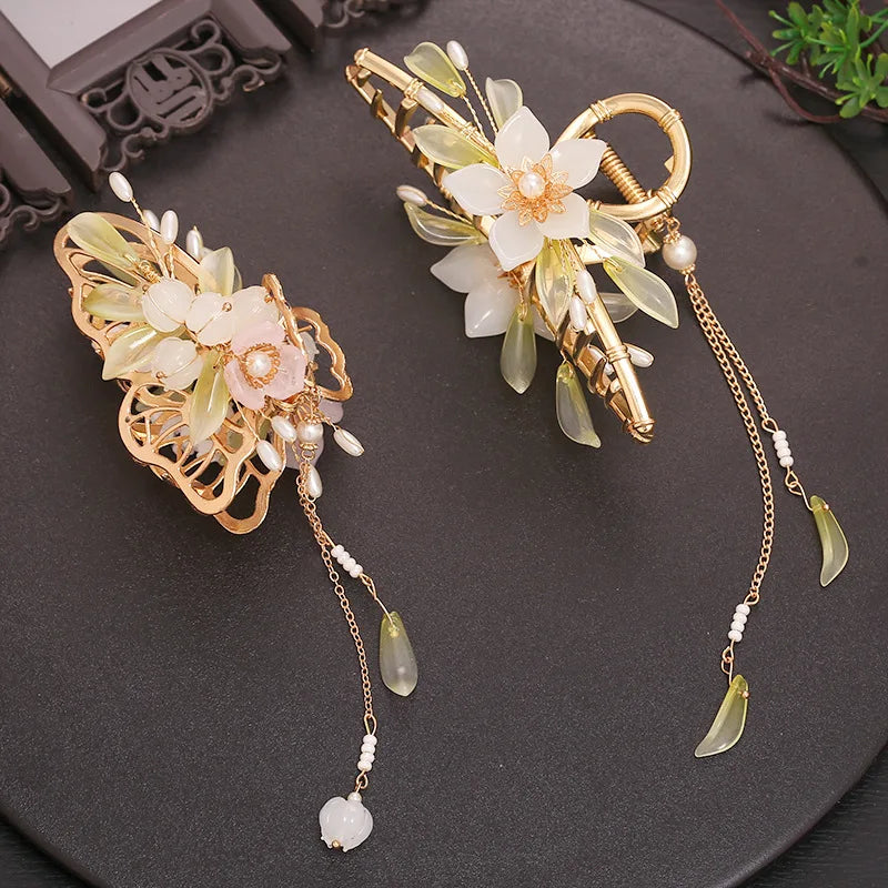 Hanfu Style Flower Butterfly Tassel Hair Clip