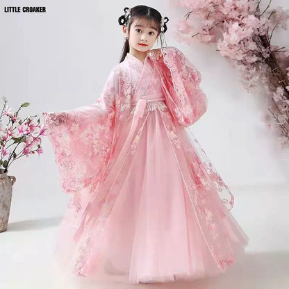 Girls Pink Hanfu Princess Dresses Set