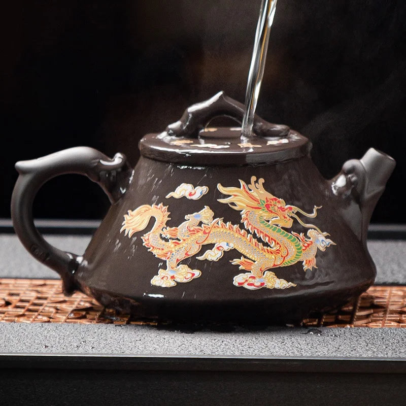 Yixing Purple Clay Dragon Phoenix Color-Changing Tea Pot Set