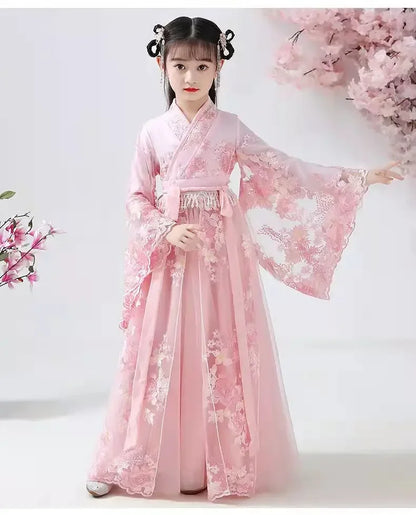 Girls Pink Hanfu Princess Dresses Set