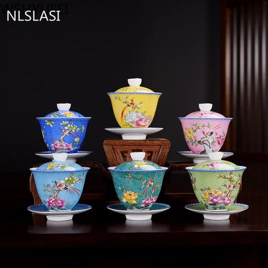 150ml Jingdezhen Enamel Color Handmade Gaiwan