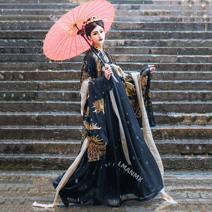 Chinese Dress Black Golden Hanfu Sets Men Women