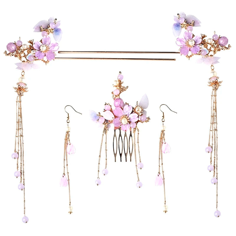 Flower Hair Sticks Chinese Hanfu Hair Accessories