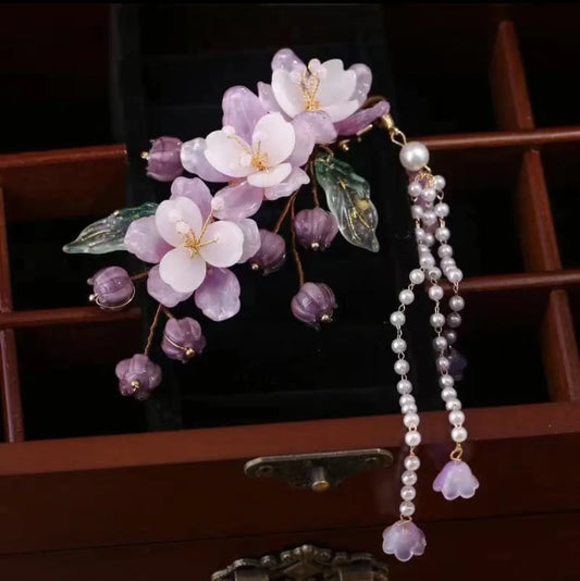 Purple Flower Hairpins Side Clips