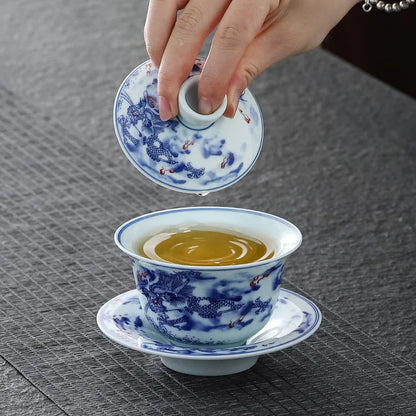 Chinese Retro Sancai Gaiwan Blue and White