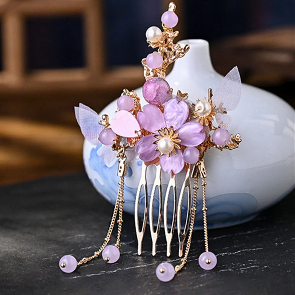 Flower Hair Sticks Chinese Hanfu Hair Accessories