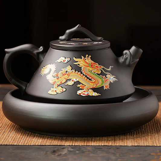 Yixing Purple Clay Dragon Phoenix Color-Changing Tea Pot Set