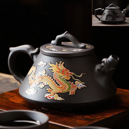 Yixing Purple Clay Dragon Phoenix Color-Changing Tea Pot Set