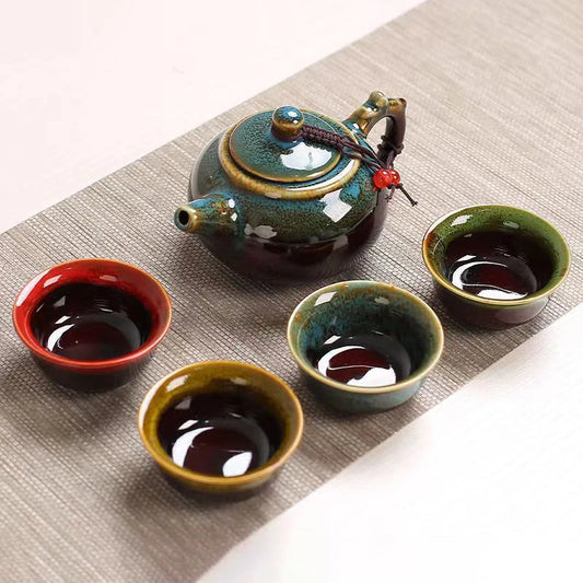 Ceramic Kiln Glaze Travel Tea Set Complete