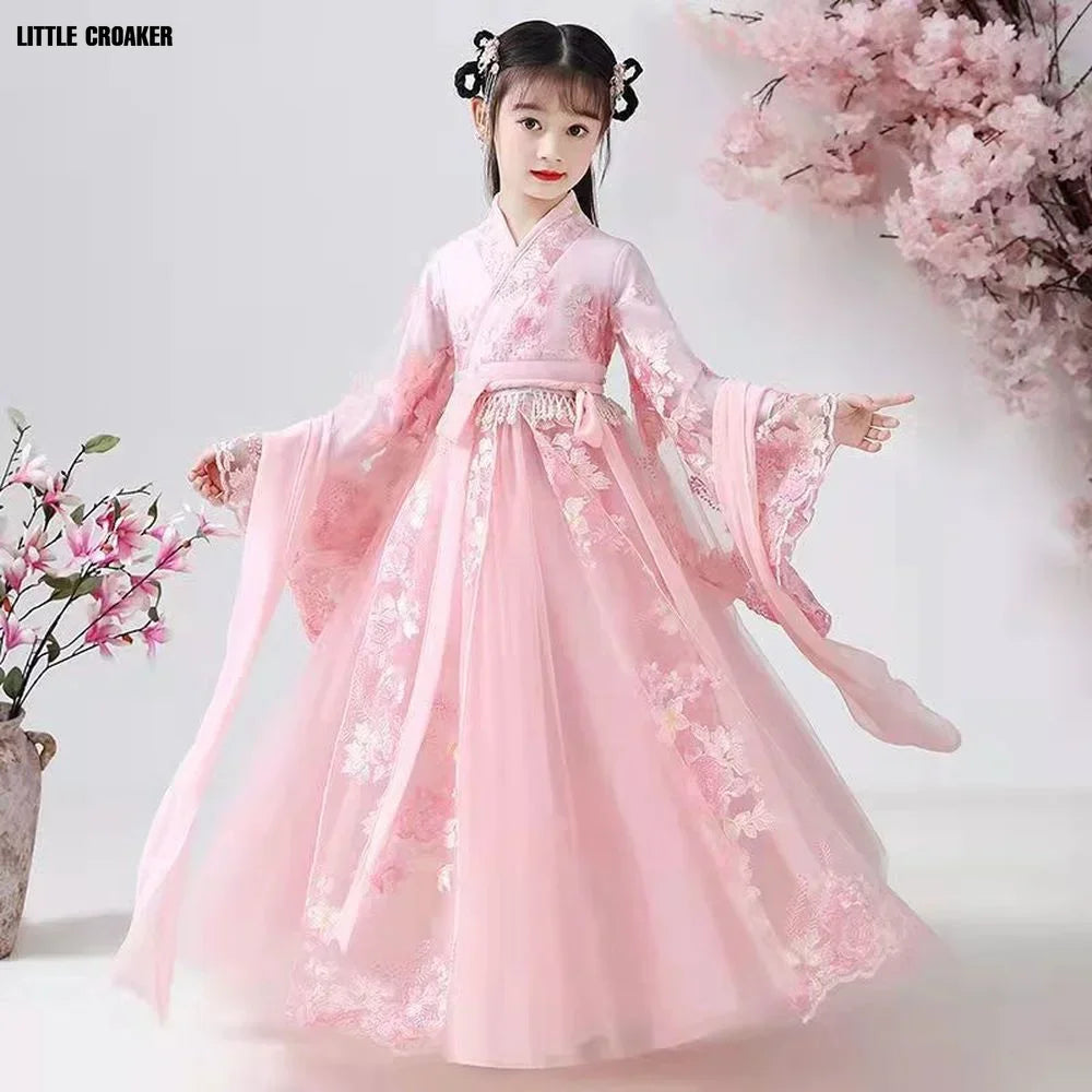 Girls Pink Hanfu Princess Dresses Set