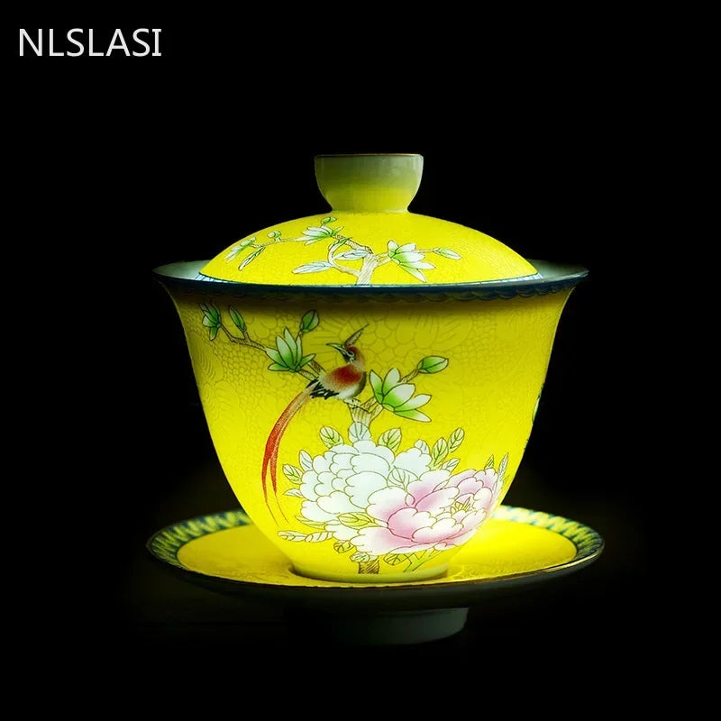 150ml Jingdezhen Enamel Color Handmade Gaiwan